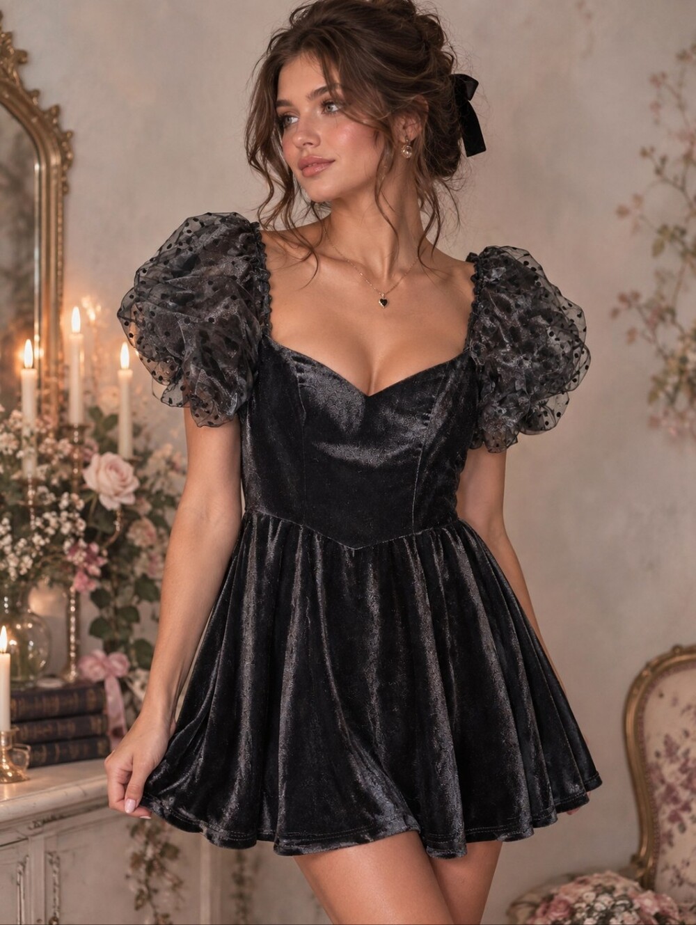 B. Darlin Womens Black Velvet Mini Dress Dark Romance Fairy Whimsigoth Witchy